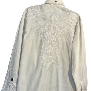Roar Signature White Embroidered Long-Sleeve Button-Down Shirt XL